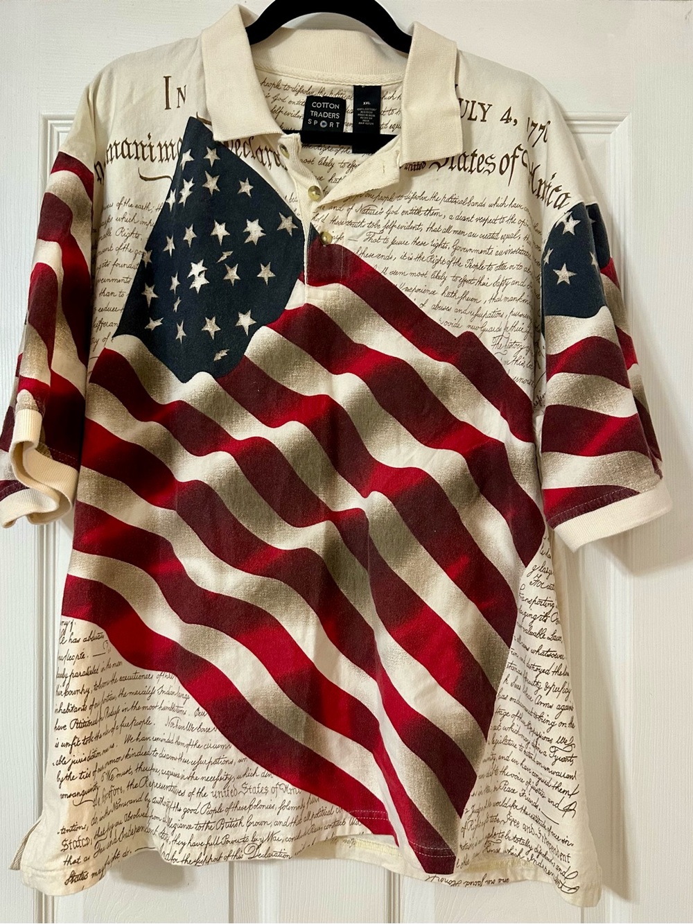 Cotton Traders Sport Men’s Cream Polo with American Flag Print